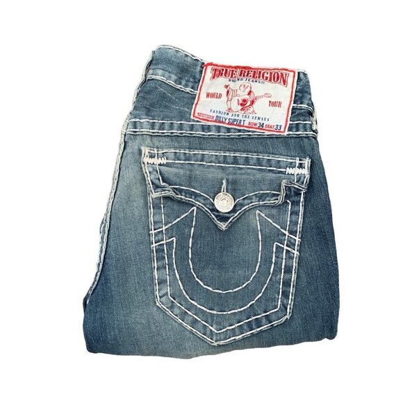 VINTAGE 2007 True Religion Jeans Size 34 BILLY SUPER T Blue - Picture 3 of 7